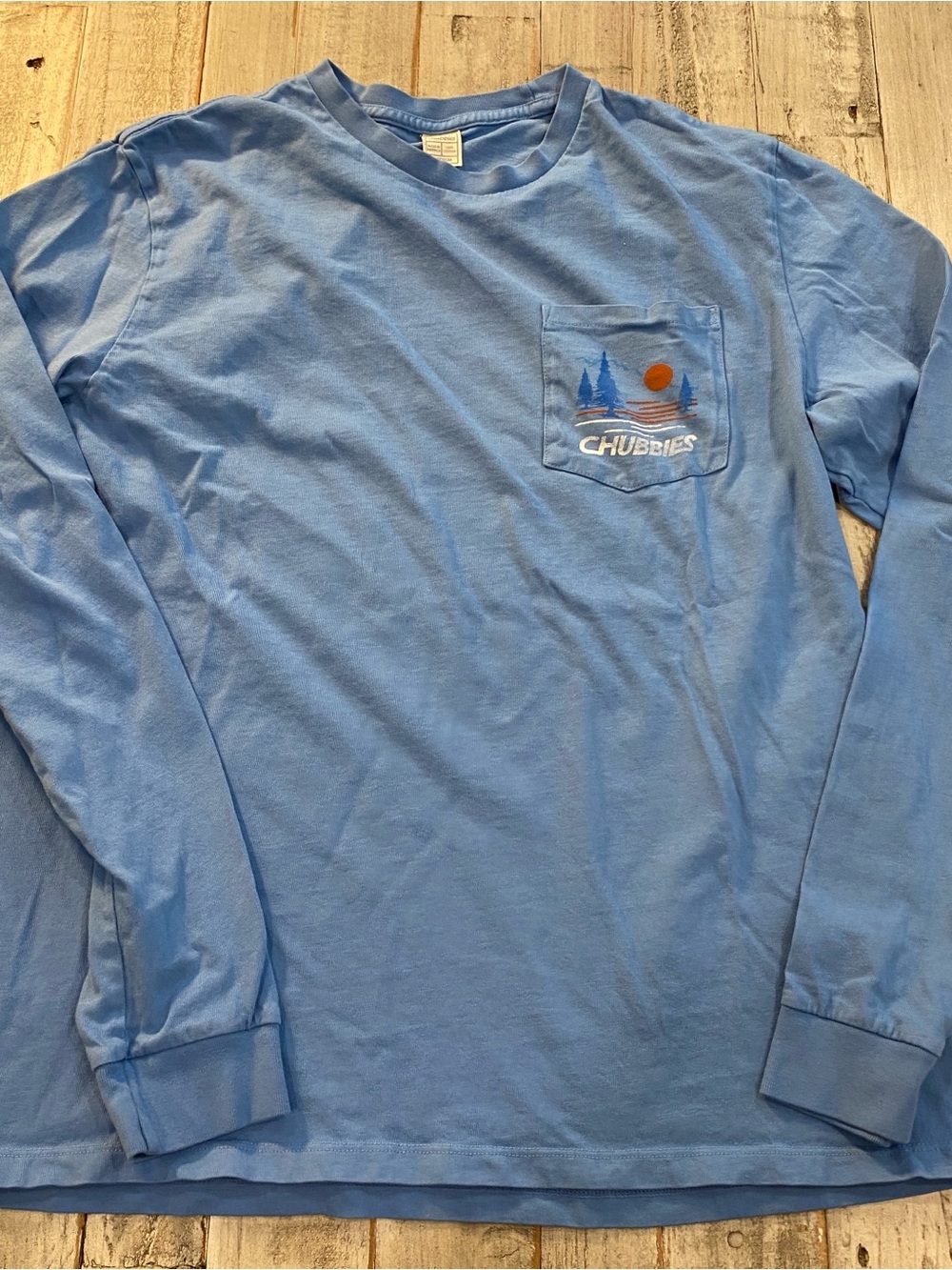 chubbies Mens Medium Blue Long Sleeve Pocket Tee Nature Graphic preppy coastal